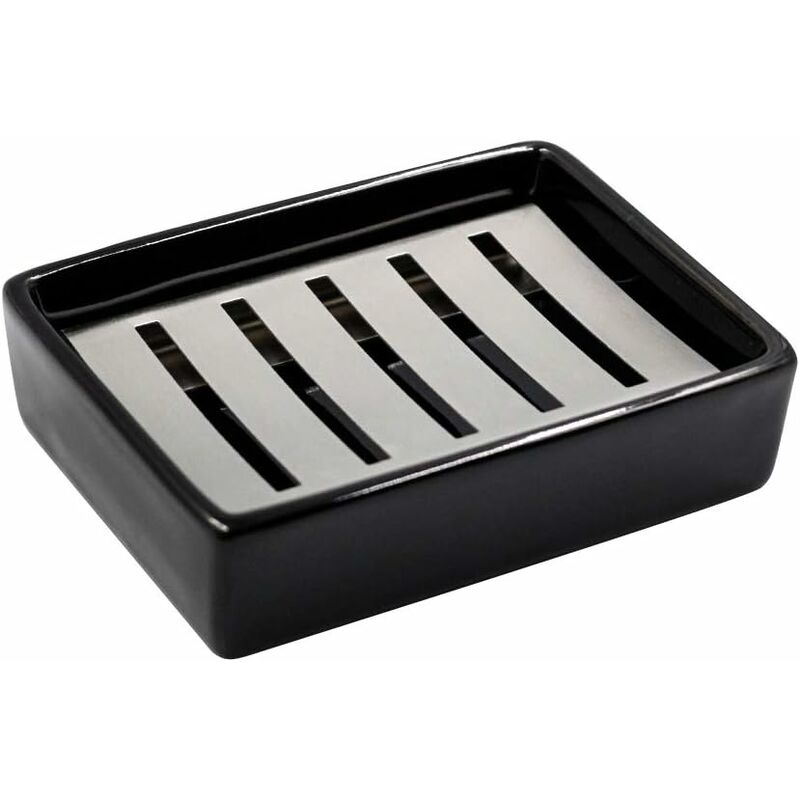 foto del prodotto fortuneville portasapone in ceramica in acciaio inossidabile 304 per bagno, doppio strato, portasapone autosvuotante, dire no al sapone soffice,