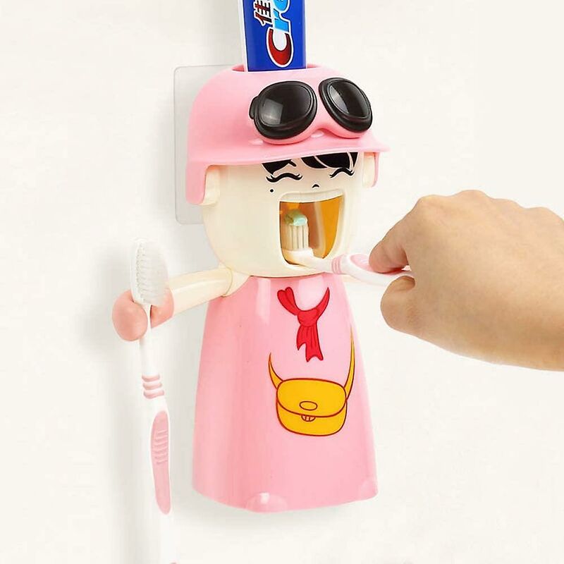 foto del prodotto fortuneville portaspazzolino per bambini con tazza dispenser per dentifricio a mani libere carino bambini kit per il bagno a parete con dentifricio