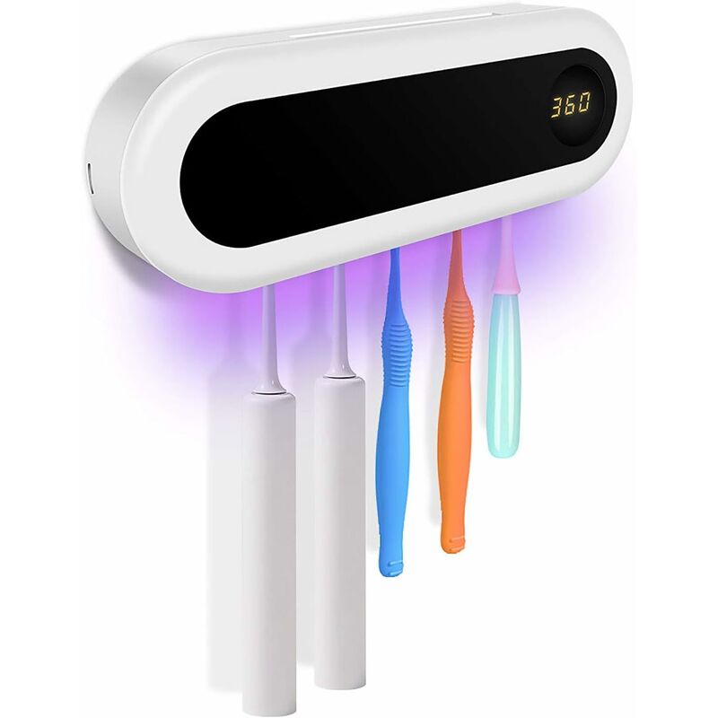 foto del prodotto fortuneville portaspazzolino, portaspazzolino da parete con parapolvere, ricarica usb 5 slot spazzolino per doccia e bagno