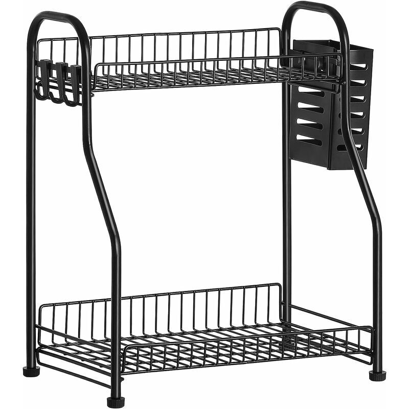 foto del prodotto fortuneville portaspezie a 2 ripiani, portaspezie con portaposate, ripiano con ganci, per cucina, armadio, bagno, nero
