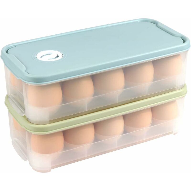 foto del prodotto fortuneville - portauova armadio refrigerato con coperchio portauova 10 scatole trasporto uova per frigorifero cucina picnic 2 pezzi (portauova monostrato azzurro, portauova monostrato verde chiaro)