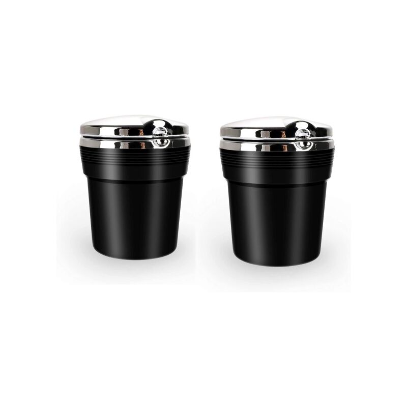 foto del prodotto fortuneville posacenere per auto portatile in acciaio inossidabile da 2 pezzi con coperchio e luce led nera