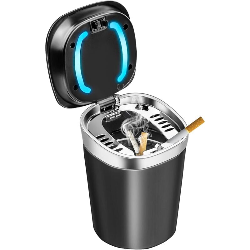 foto del prodotto fortuneville posacenere per auto, posacenere per auto portatile in acciaio inossidabile con luce a led e coperchio per l home office dell auto