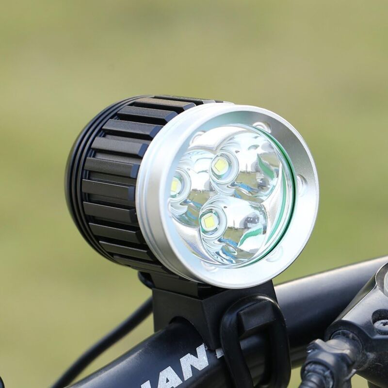 foto del prodotto fortuneville potente lampada per bici a led mtb, illuminazione mtb, faro per bicicletta a led impermeabile ricaricabile, 4000 lm, 3 t6 cree xm l, 4