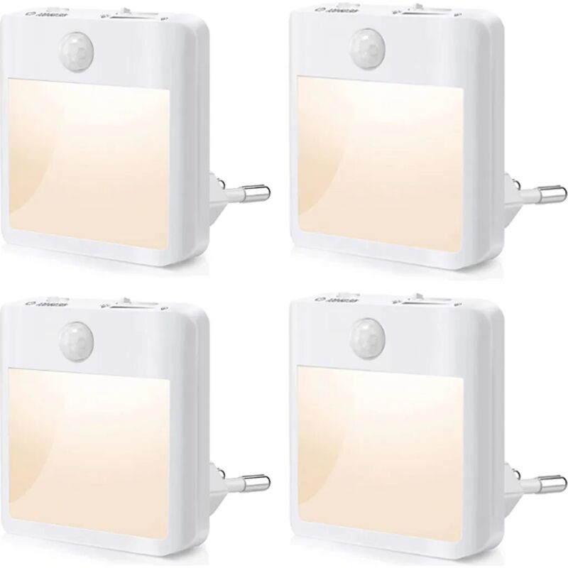 foto del prodotto fortuneville presa per luce notturna a led da 4 pezzi con rilevatore di movimento, lampada da notte con luminosit della luce della presa bianco