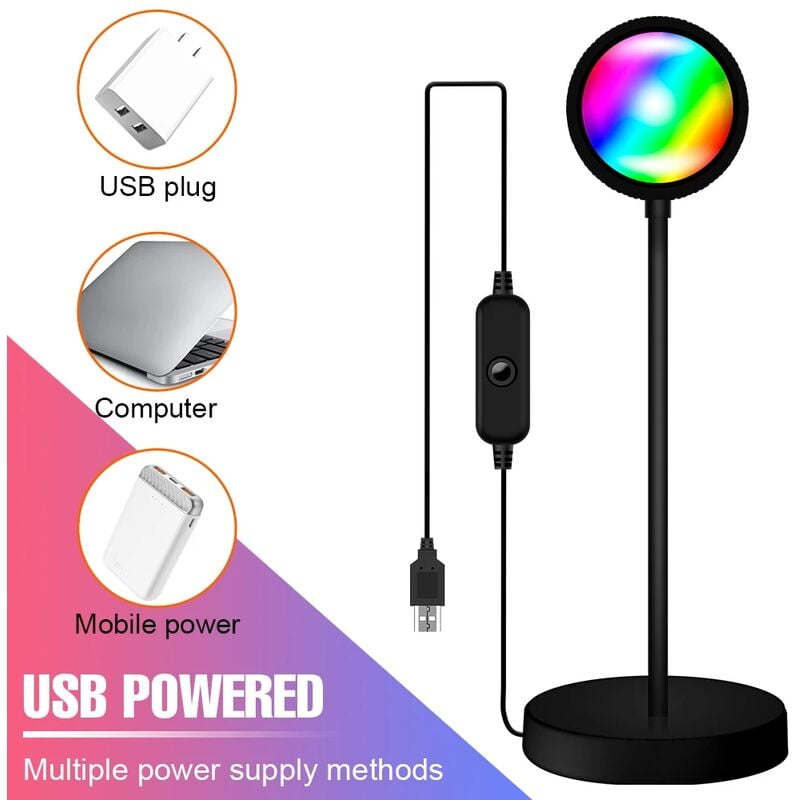 foto del prodotto fortuneville proiettore led luce notturna luce al tramonto rgb led ring light luce colorata usb rainbow light decorazione desktop luce d atmosfera