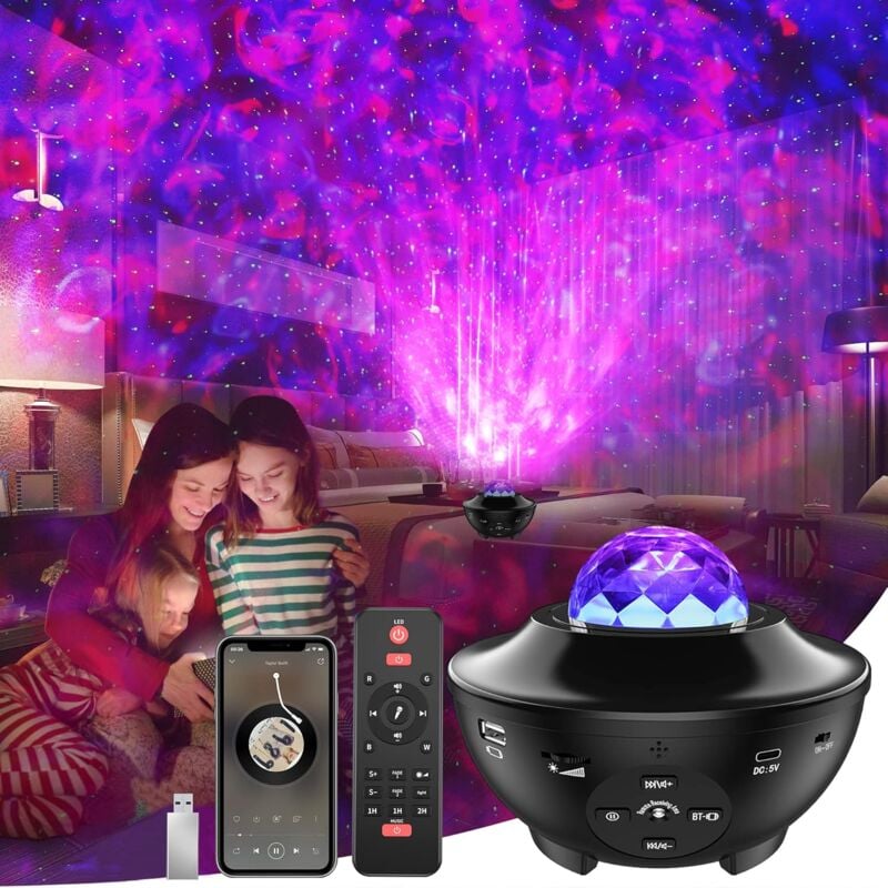 foto del prodotto fortuneville proiettore stella led, proiettore luce notturna rotante, altoparlante bluetooth con 21 modalit e telecomando, timer e altoparlante,