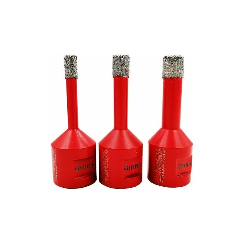 foto del prodotto fortuneville punte diamantate 3 pezzi 6mm 8mm 10mm punte brasate sottovuoto con filettatura m14 per foratura a secco piastrelle in gres