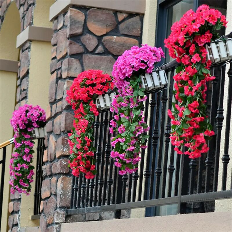 foto del prodotto fortuneville pz set vite edera artificiale piante pendenti vite foglia artificiale decorazione fiore viola, 2x viola 2x rosa