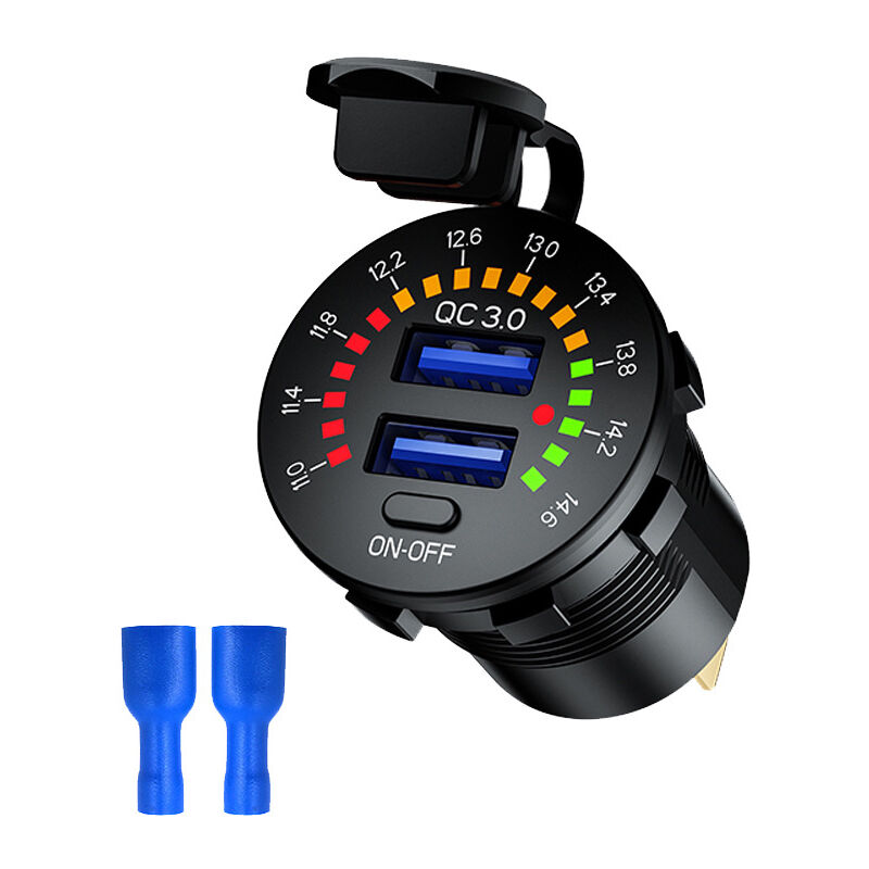 foto del prodotto fortuneville qc3.0 caricatore per auto usb pd tipo c presa di corrente con interruttore voltmetro impermeabile 36w 6a 12v dc 12v presa usb per auto