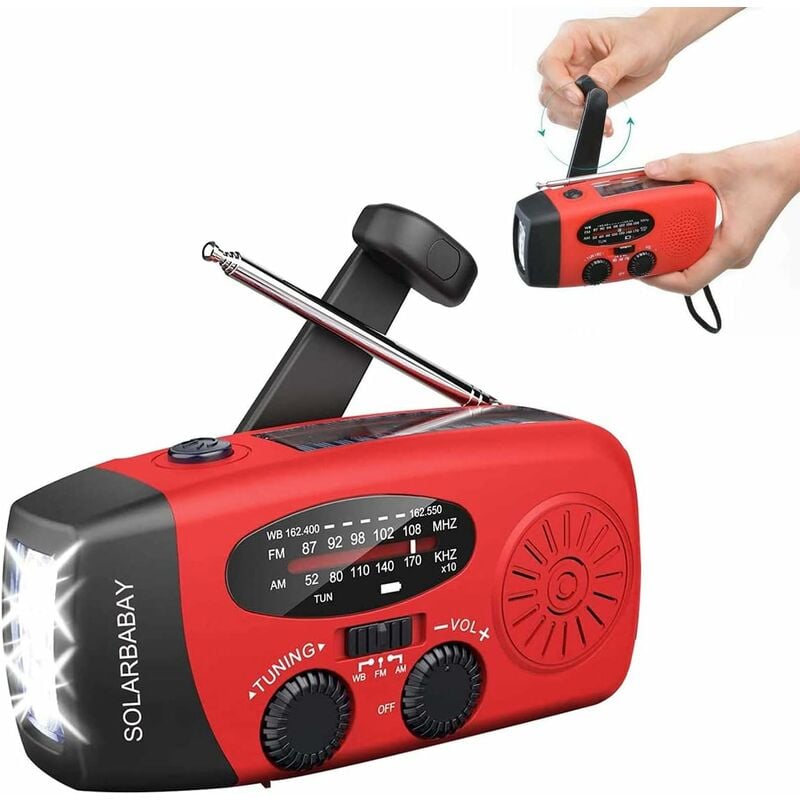 foto del prodotto fortuneville radio solare con dinamo a manovella, radio di emergenza portatile dinamo radio meteorologica solare am fm con torcia a led, radio wb
