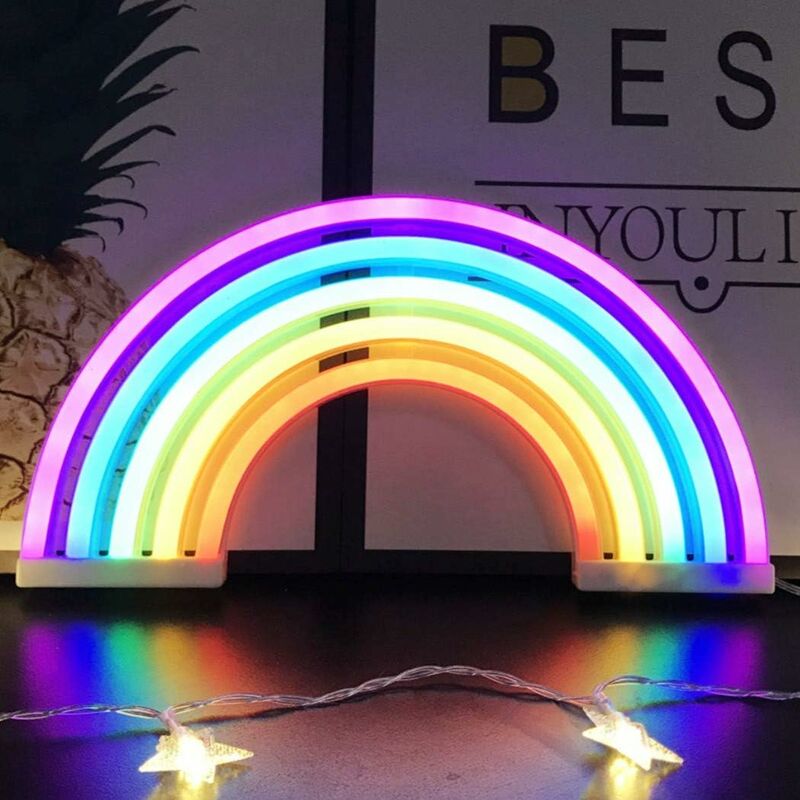 foto del prodotto fortuneville rainbow kids night light gift led rainbow neon sign rainbow lights for wall decor bedroom home decor accessori party o usb powered