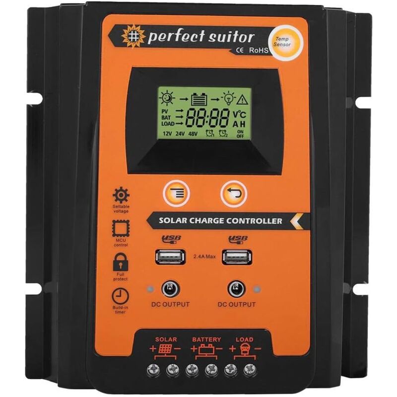 foto del prodotto fortuneville regolatore di carica solare pannello solare regolatore batteria display lcd doppio usb 12v 24v 50a mppt 50a 