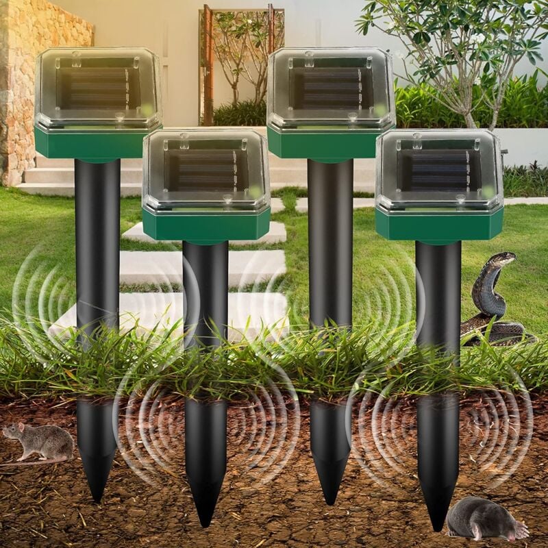 foto del prodotto fortuneville - repellente per animali ad ultrasuoni da 4 pezzi repellente per roditori ad ultrasuoni solare ip65 repellente per animali da giardino solare