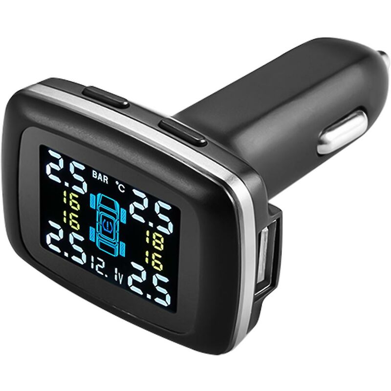 foto del prodotto fortuneville rilevatore di monitoraggio della pressione dei pneumatici per auto wireless con interfaccia usb alimentazione accendisigari sensore