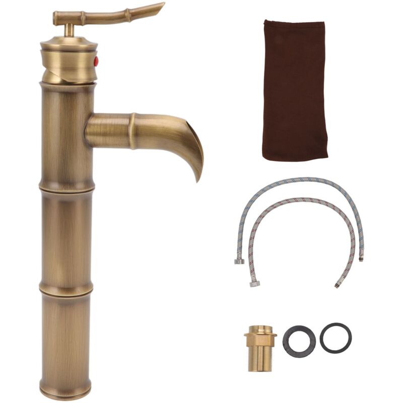 foto del prodotto fortuneville rubinetto antico tutto in rame 3 sezioni rubinetto per lavabo monoforo con giunto in bamb bocca smussata rubinetto per lavandino