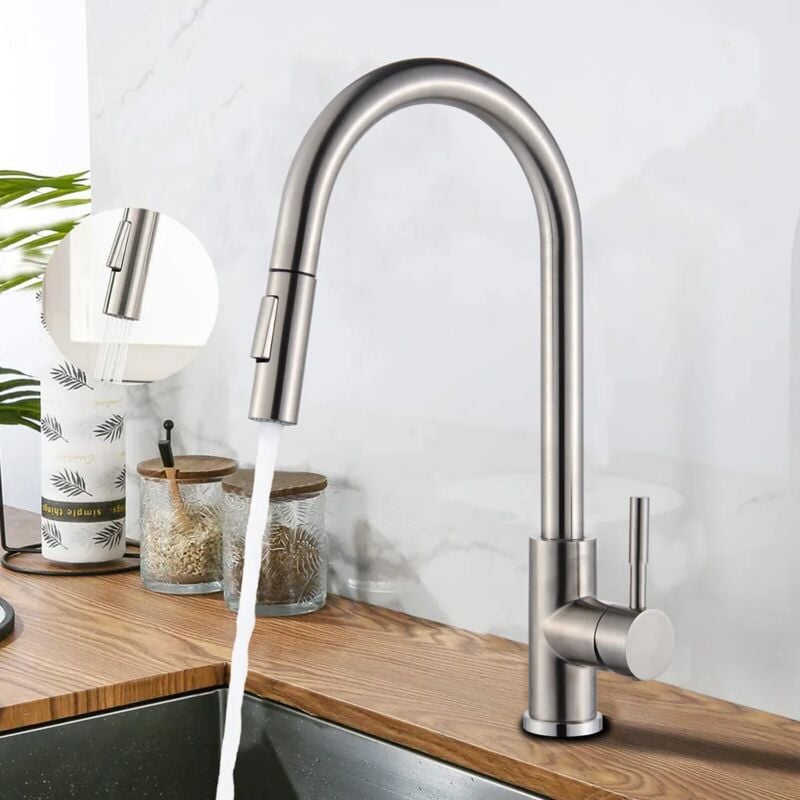 foto del prodotto fortuneville rubinetto cucina estensibile in acciaio inox con doccia miscelatore cucina 360 