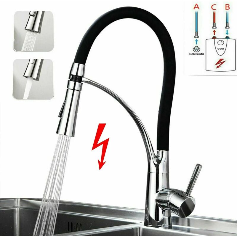 foto del prodotto fortuneville rubinetto da cucina a bassa pressione miscelatore monocomando per doccia estraibile