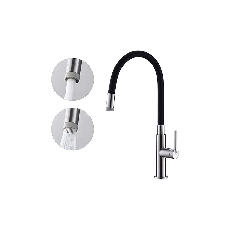 foto del prodotto fortuneville rubinetto da cucina nero con 2 tipi di ugelli, rubinetto da cucina con tubo flessibile in silicone deformabile, miscelatore da cucina