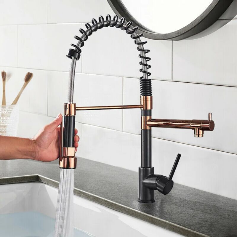 foto del prodotto fortuneville rubinetto da cucina per doccia nero rubinetto per lavello da cucina con rubinetto estensibile a 360 
