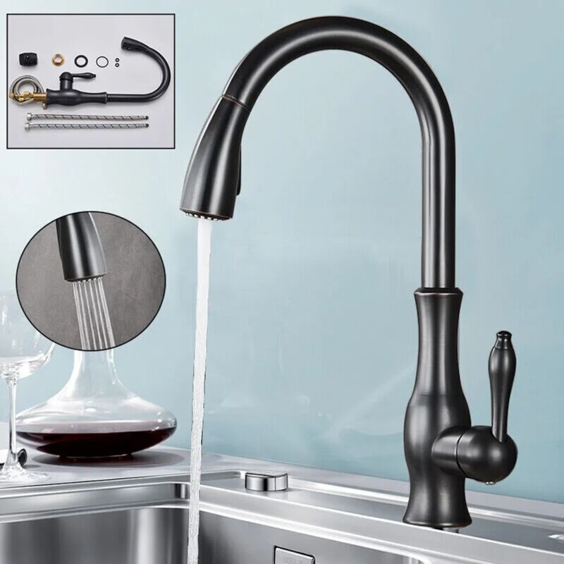 foto del prodotto fortuneville rubinetto da cucina rubinetto nero miscelatore doccia estensibile 360 in acciaio inox