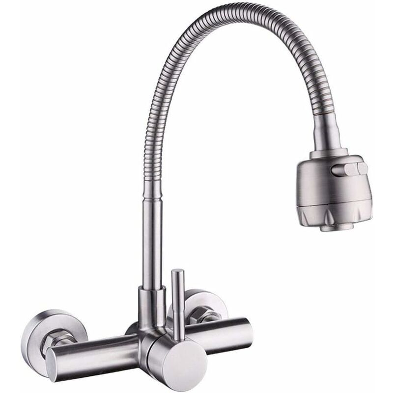 foto del prodotto fortuneville rubinetto da cucina rubinetto per lavabo a parete in acciaio inossidabile 304 rubinetto per lavabo girevole a 360 con tubo flessibile