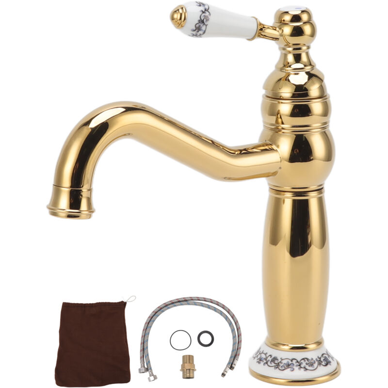 foto del prodotto fortuneville rubinetto miscelatore da bagno in ottone antico, miscelatore monocomando per lavabo con tubi di scarico per uso commerciale domestico