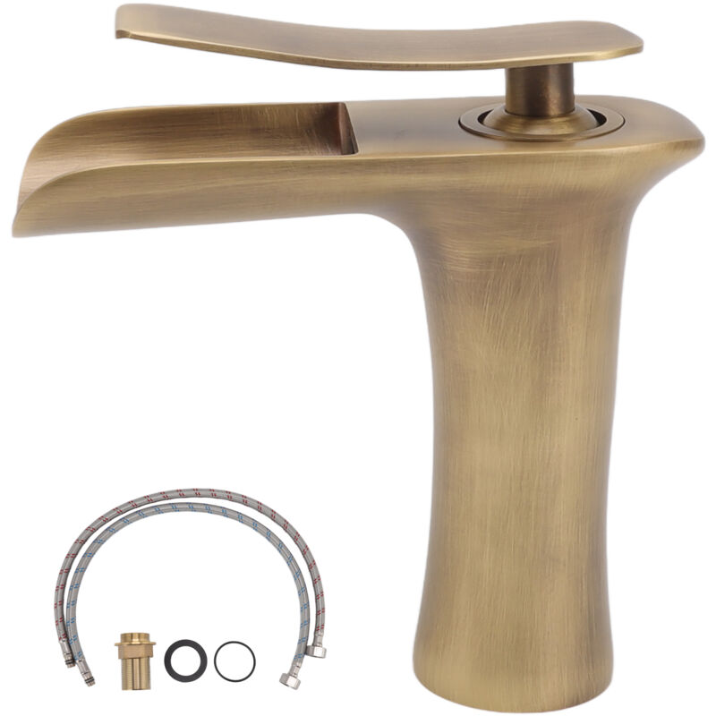 foto del prodotto fortuneville rubinetto per lavabo a cascata in ottone antico, gamma singola, miscelatore sottolavabo per acqua calda e fredda