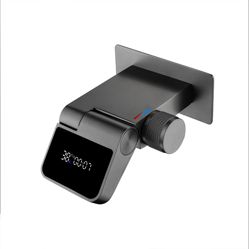foto del prodotto fortuneville rubinetto per lavabo a cascata nascosto con display digitale intelligente grigio, incasso universale, montaggio a parete, tutto in