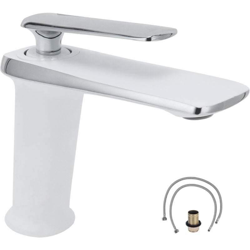foto del prodotto fortuneville rubinetto per lavabo g1 2 rubinetto per acqua da bagno moderno nordico con tubi per acqua calda fredda bianco argento