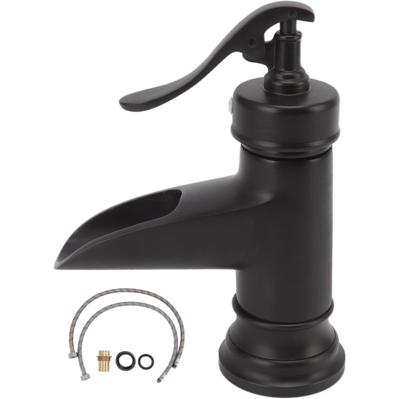 foto del prodotto fortuneville rubinetto per lavabo monoforo, rubinetto di uscita a cascata in rame, rubinetto per wc sottopiano, rubinetto nero caldo e freddo