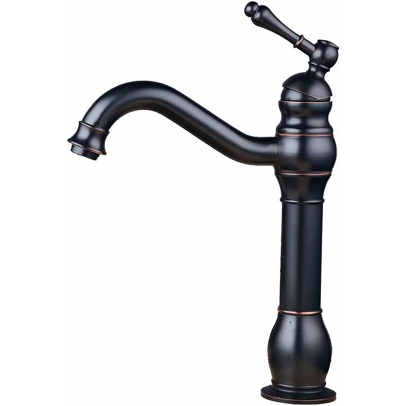 foto del prodotto fortuneville rubinetto per lavabo retr monocomando in ottone nero con bocca alta, rubinetti eleganti per bagno e miscelatore unico dal design
