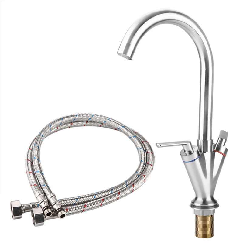 foto del prodotto fortuneville rubinetto per lavello da cucina placcato in nichel spazzolato, rubinetto per acqua calda e fredda standard britannico g1 2 