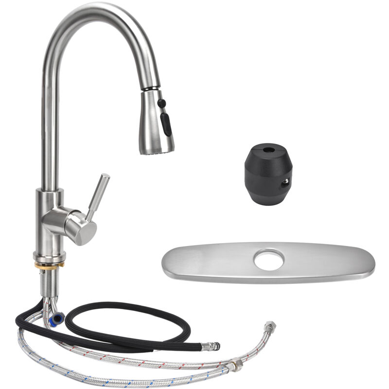 foto del prodotto fortuneville rubinetto per lavello g1 2 con spruzzatore estraibile, rubinetto telescopico in rame spazzolato, rubinetto per acqua calda e fredda da