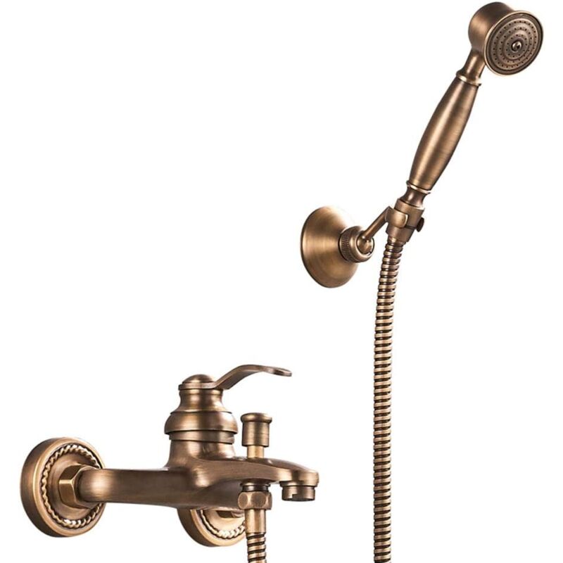 foto del prodotto fortuneville rubinetto per vasca e doccia con doccetta rubinetto per vasca in ottone antico 2 fori 2 maniglie, rubinetto per doccia a parete