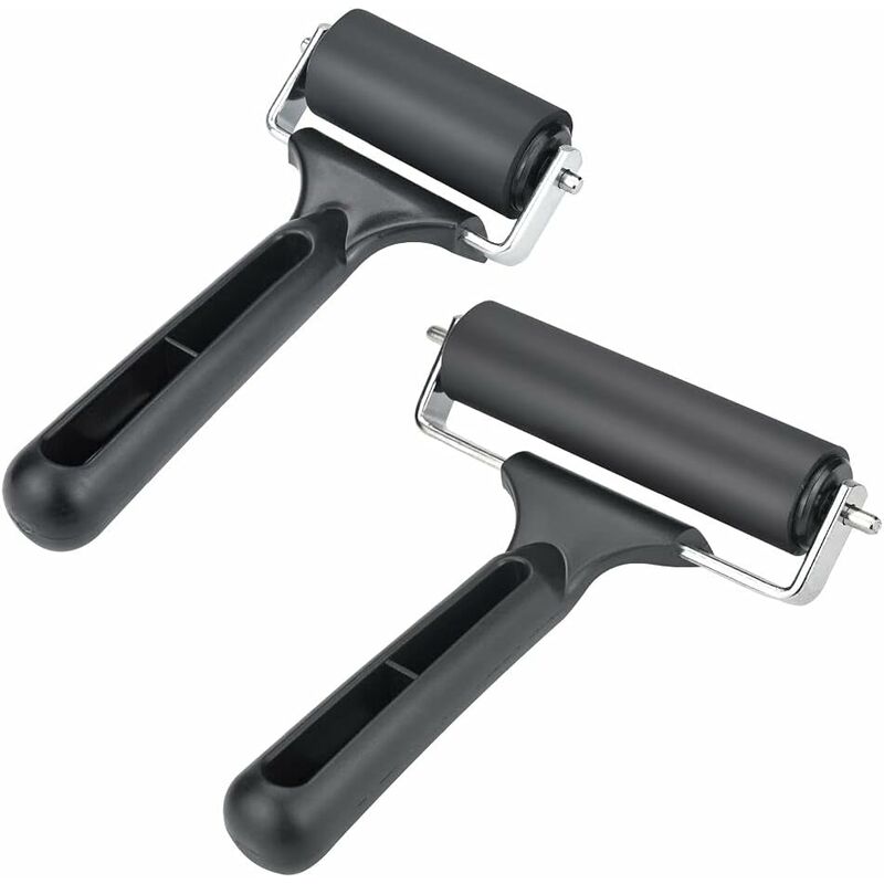 foto del prodotto fortuneville rullo di gomma rullo di linoleum nero rullo di colore linoleum con manico rullo di gomma artigianale rullo di pressione da 11 cm per