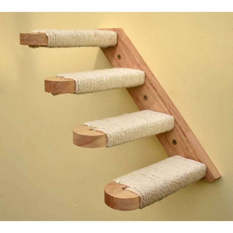 foto del prodotto fortuneville scaffale da arrampicata per gatti a parete, tiragraffi a parete, scala a quattro gradini, robusta piattaforma in legno per gatti