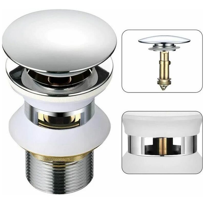 foto del prodotto fortuneville scarico universale per lavabo con troppopieno pop up automatico push open click clack per bagno 1 1 4 ottone cromato