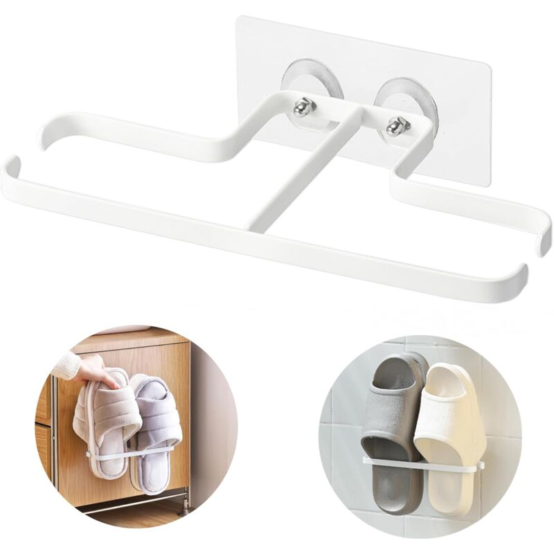 foto del prodotto fortuneville scarpiera da parete per pantofole multifunzionale in ferro a doppio strato autoadesiva per bagno, camera da letto, soggiorno, 1