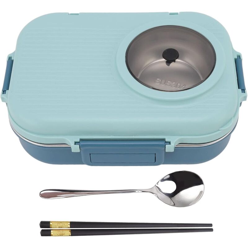 foto del prodotto fortuneville scatola bento isolata 3 scomparti scatola bento in acciaio inossidabile materiali a contatto con alimenti caldi con bacchette