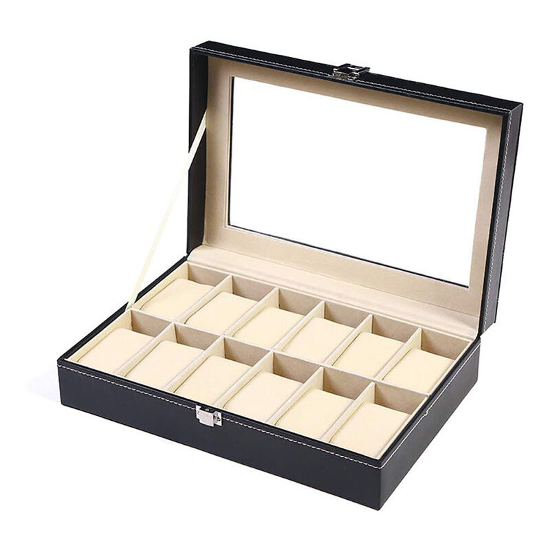 foto del prodotto fortuneville scatola per orologio da polso da 12 slot scatola portaoggetti per organizer scatola per orologio in pelle pu nera