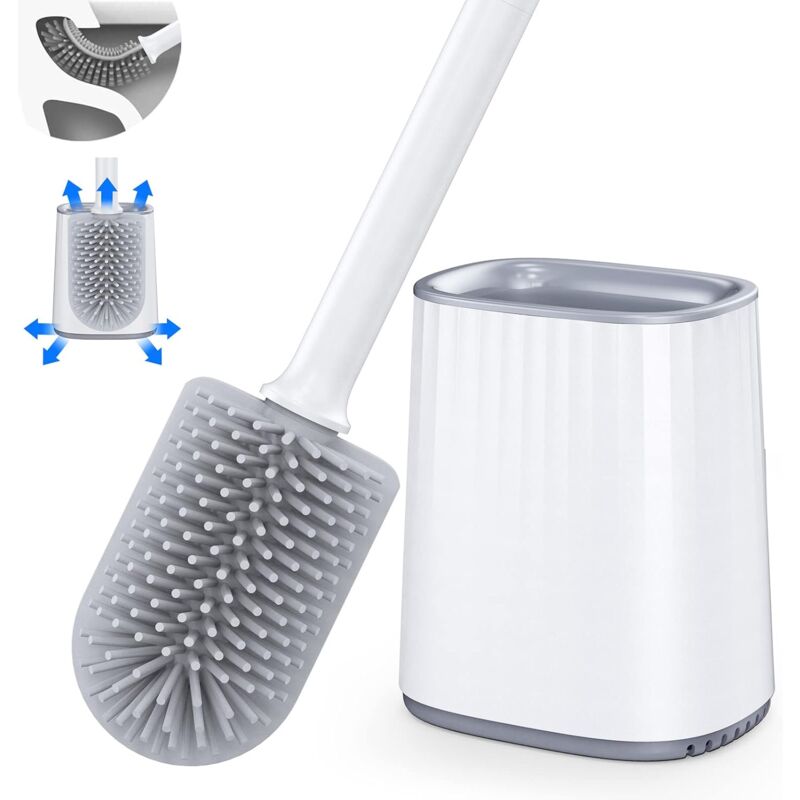 foto del prodotto fortuneville scopino per wc, scopino per wc in silicone con supporto, spazzola per pulizia profonda e supporto ad asciugatura rapida e scopino per