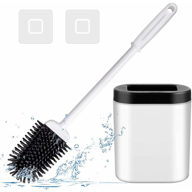 foto del prodotto fortuneville scopino per wc, scopino per wc in silicone, porta scopino per wc in silicone a forte decontaminazione con manico esteso, molto adatto