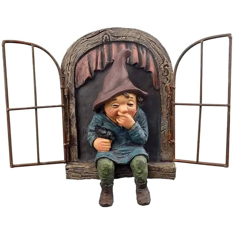 foto del prodotto fortuneville - scultura di gnomo da giardino, ornamenti per alberi con statue in resina 3d, decorazione per statue in miniatura. puntelli da giardinaggio con statua a figura carina per interni ed esterni, seduta alt