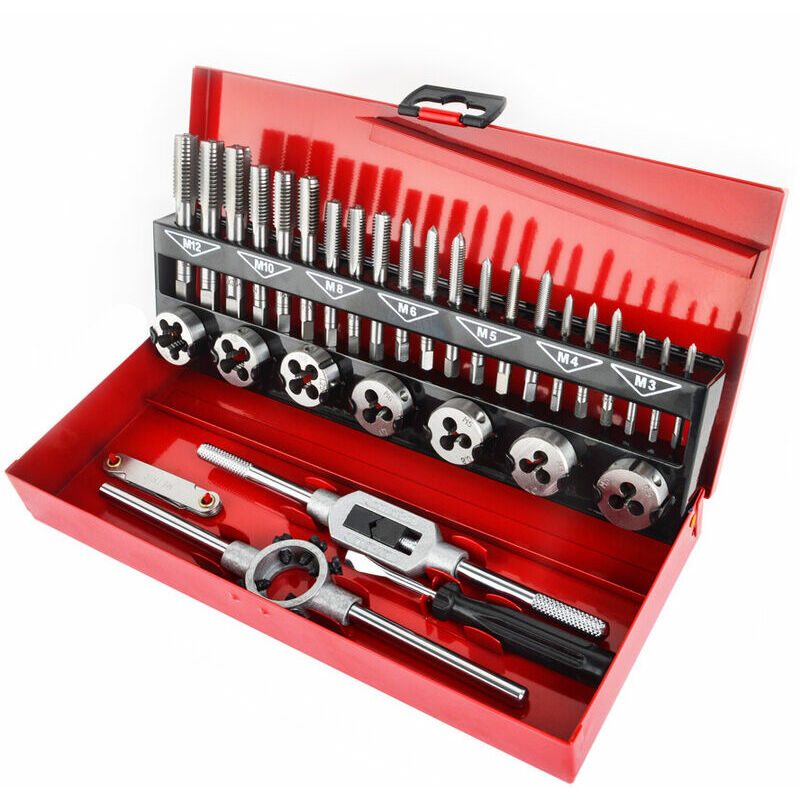 foto del prodotto fortuneville set da 32 pezzi in acciaio legato al tungsteno maschi e filiere metriche maschi e filiere utensili da taglio kit filetto di