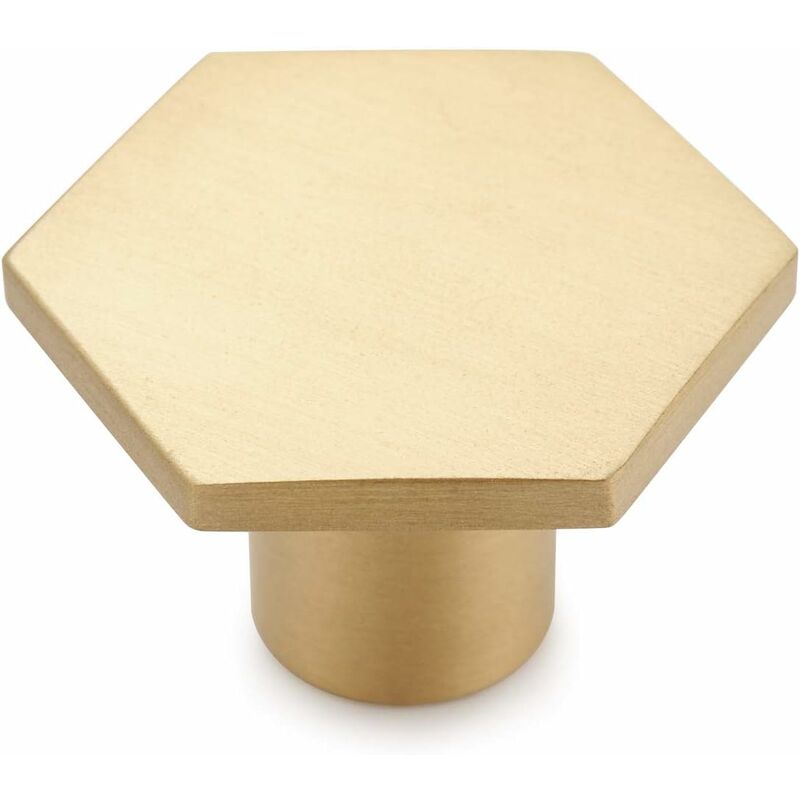 foto del prodotto fortuneville set di 10 pomelli per porte in ottone massiccio per armadi, cassetti e armadietti, esagono dorato 22 x 18 mm