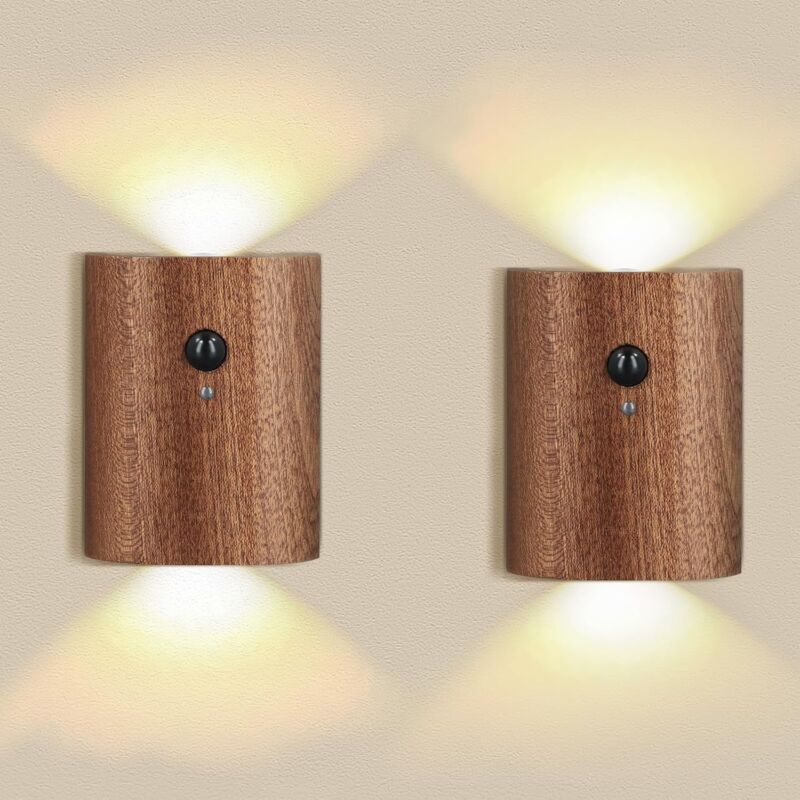 foto del prodotto fortuneville set di 2 applique da interni in legno, applique a led dal design industriale per soggiorno, camera da letto, corridoio, lampada da