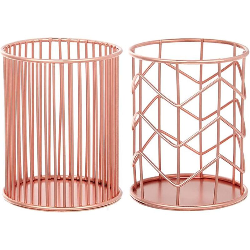 foto del prodotto fortuneville set di 2 eleganti portacancelleria in ferro cavo portapenne portapenne portapenne organizer da scrivania in oro rosa porta pennelli
