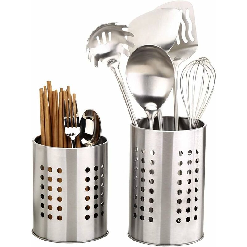 foto del prodotto fortuneville set di 2 portautensili da cucina in acciaio inossidabile resistente alla ruggine, grande contenitore per utensili da cucina,