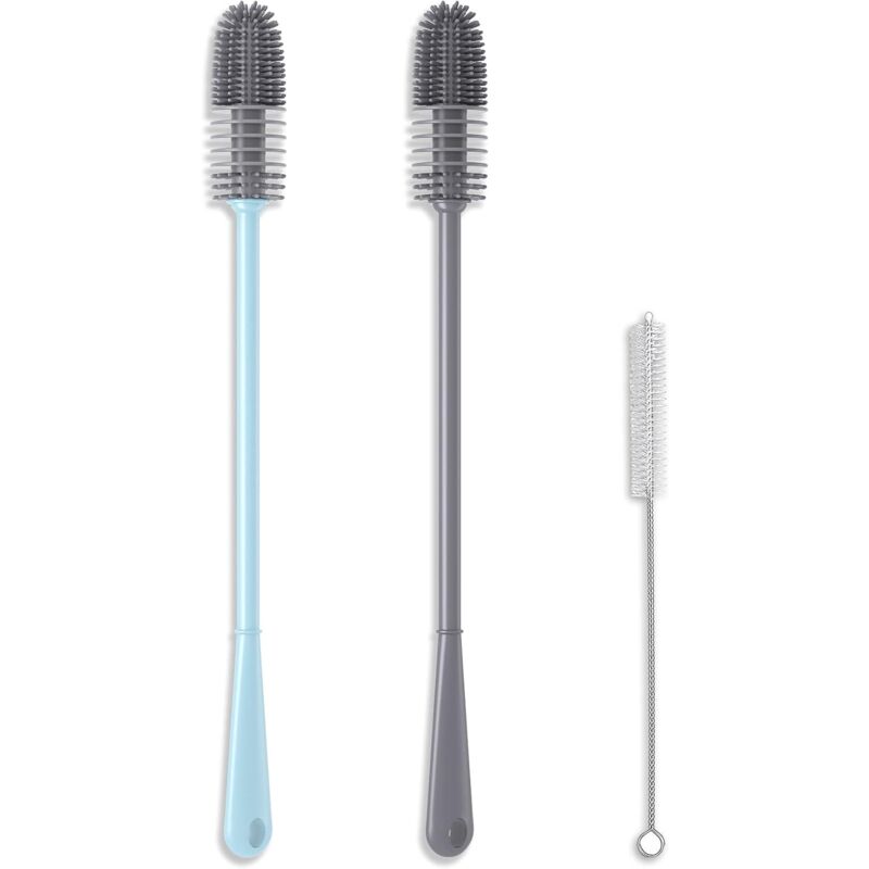 foto del prodotto fortuneville set di 2 spazzole per bottiglie spazzola per piatti in silicone spazzola per la pulizia, puliscibottiglie, spazzola per vetro,